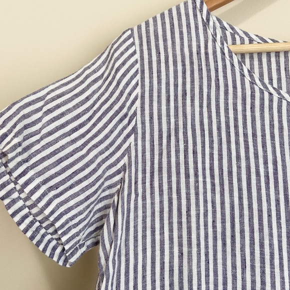 Christian Siriano Linen Blue and White Boxy Blouse - Picture 4 of 5